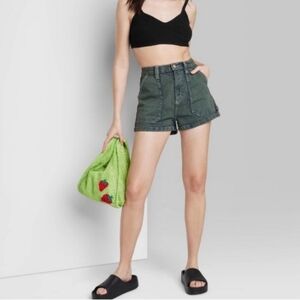 Women's Super High Rise Cargo Utility Midi Denim Shorts, Wild Fable Size 2